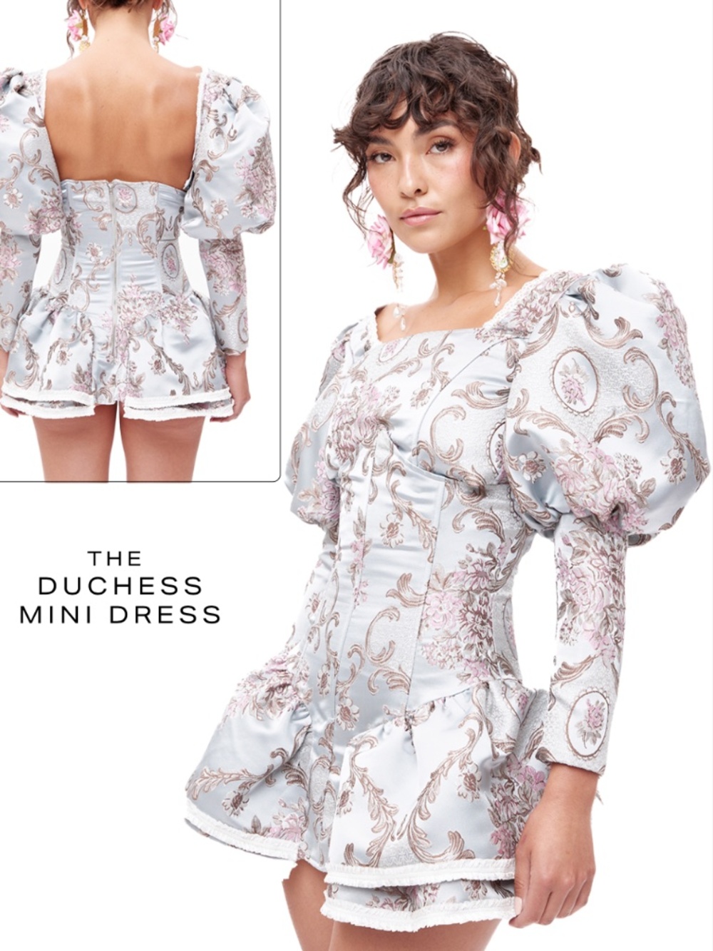 Serpenti Romantic Brocade Puff Sleeve Corset Mini Dress